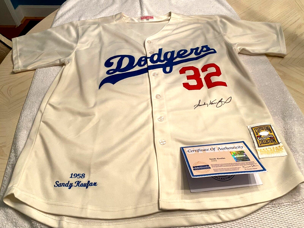 SANDY KOUFAX Signed (Mitchel & Ness) Dodgers Jersey-Steiner Authenticated-(Mint)