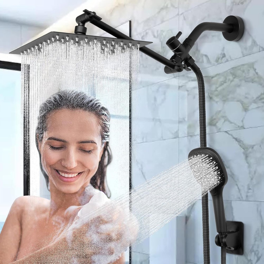 Black Solid Metal 3-Way Shower Arm Diverter T Adapter Replacement - Brushed Nick