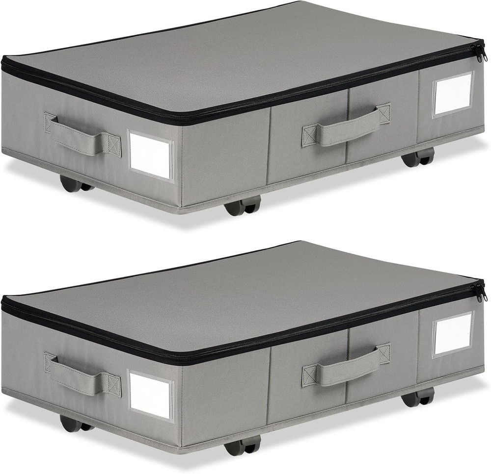 Under Bed Storage W/ Wheels 2 Pack Under Bed Storage Containers W/ Label Holders