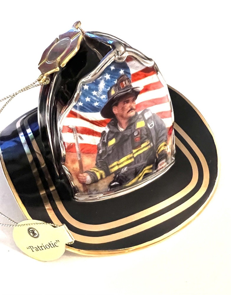 1 Black Bradford Exchange Courage Under Fire Fireman Helmet Ornament 2002 EUC