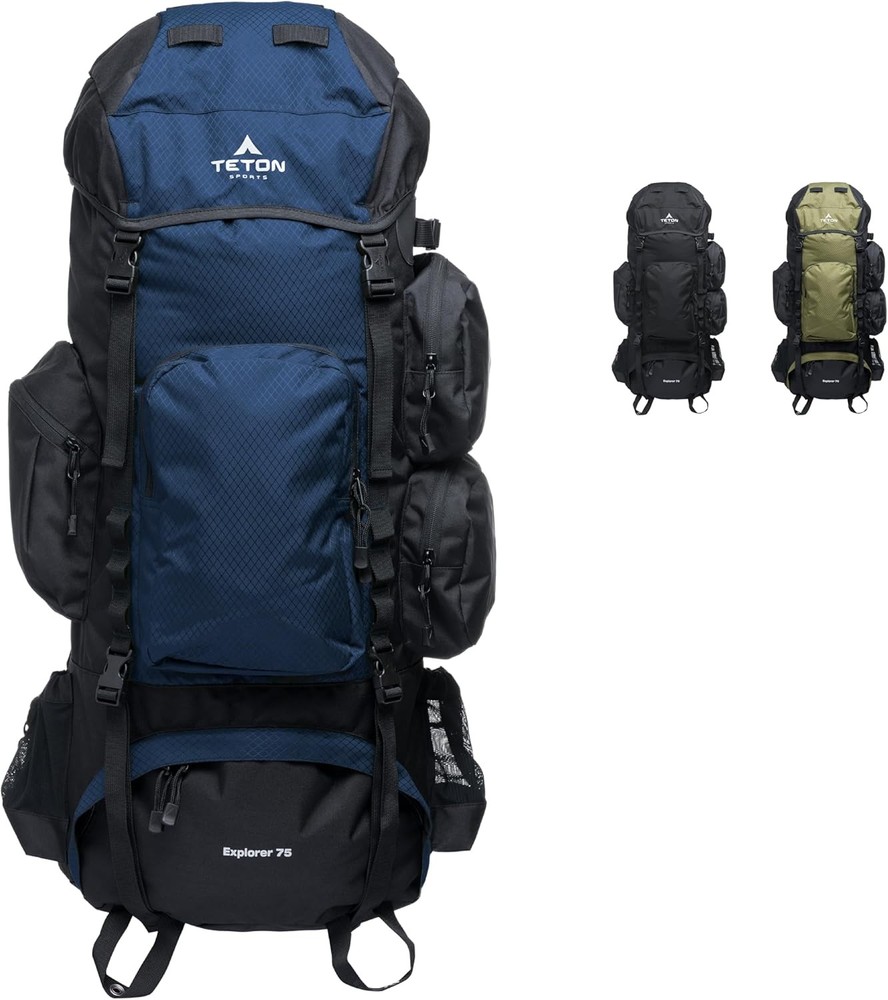 TETON 75L Explorer Internal Frame Backpack for Hiking, Camping, 75L, Ocean