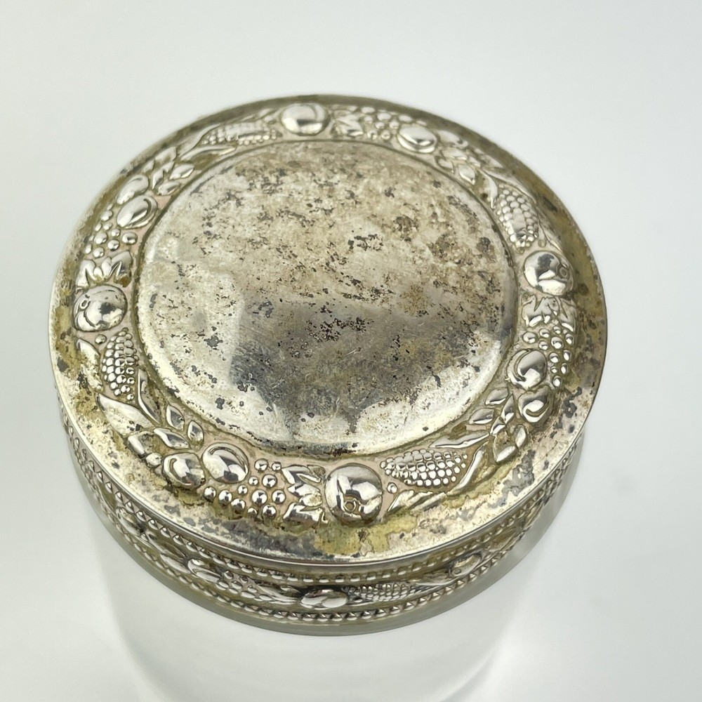 Antique Probably German Solid 800 Silver Trinket Box Fruit & Veg Scroll 4.2cm