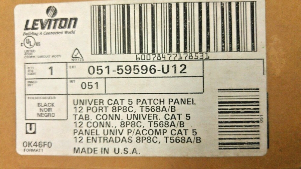 Leviton 59596-U12 12-Port CAT 5 Patch Panel