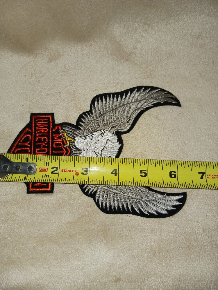 Harley Davidson Vtg Silver Black Patch Eagle Motorcycle Emblem 6.5”L