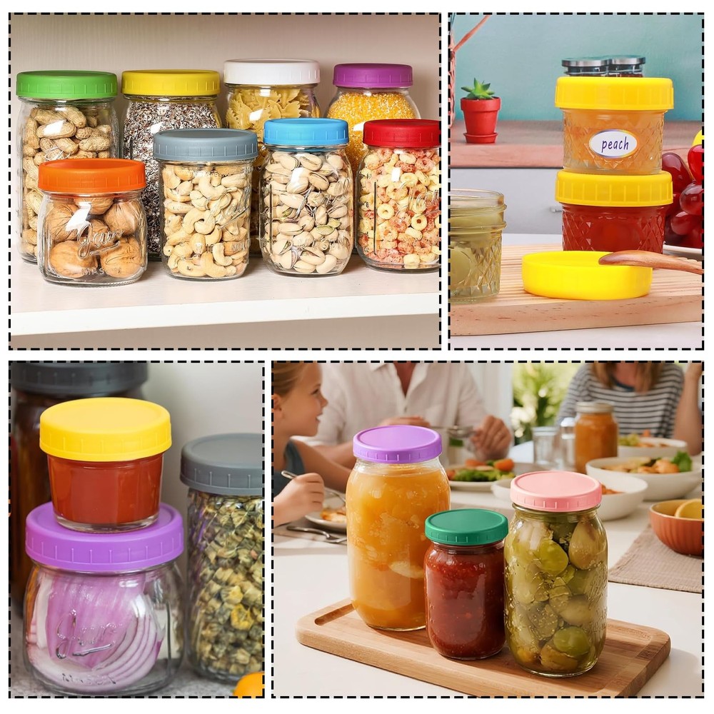 Wide Mouth Mason Jar Lids 8PCS 3.38 in Multicolor Stackable Easy Storage Leak Pr