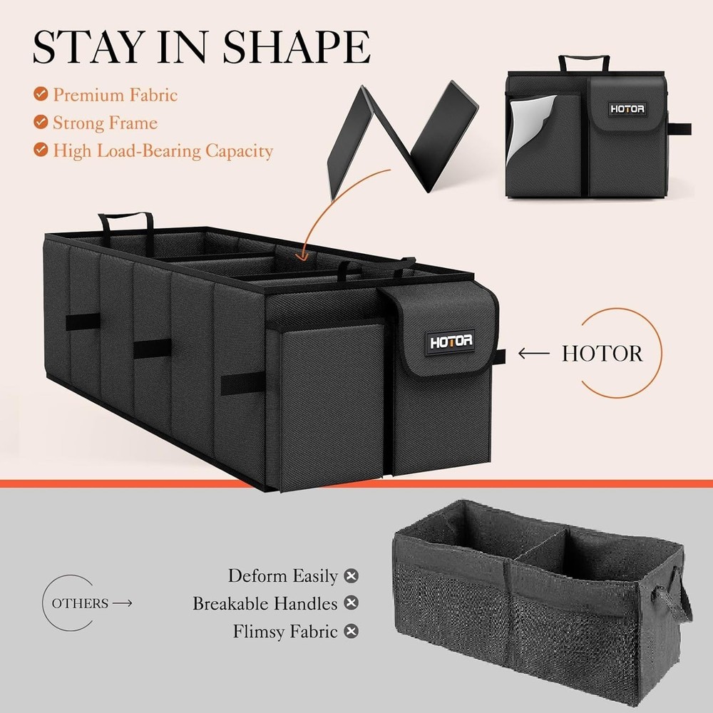 Foldable Trunk Organizer - SUV & Sedan Compatible, 3 Compartment, Black, 31.9...