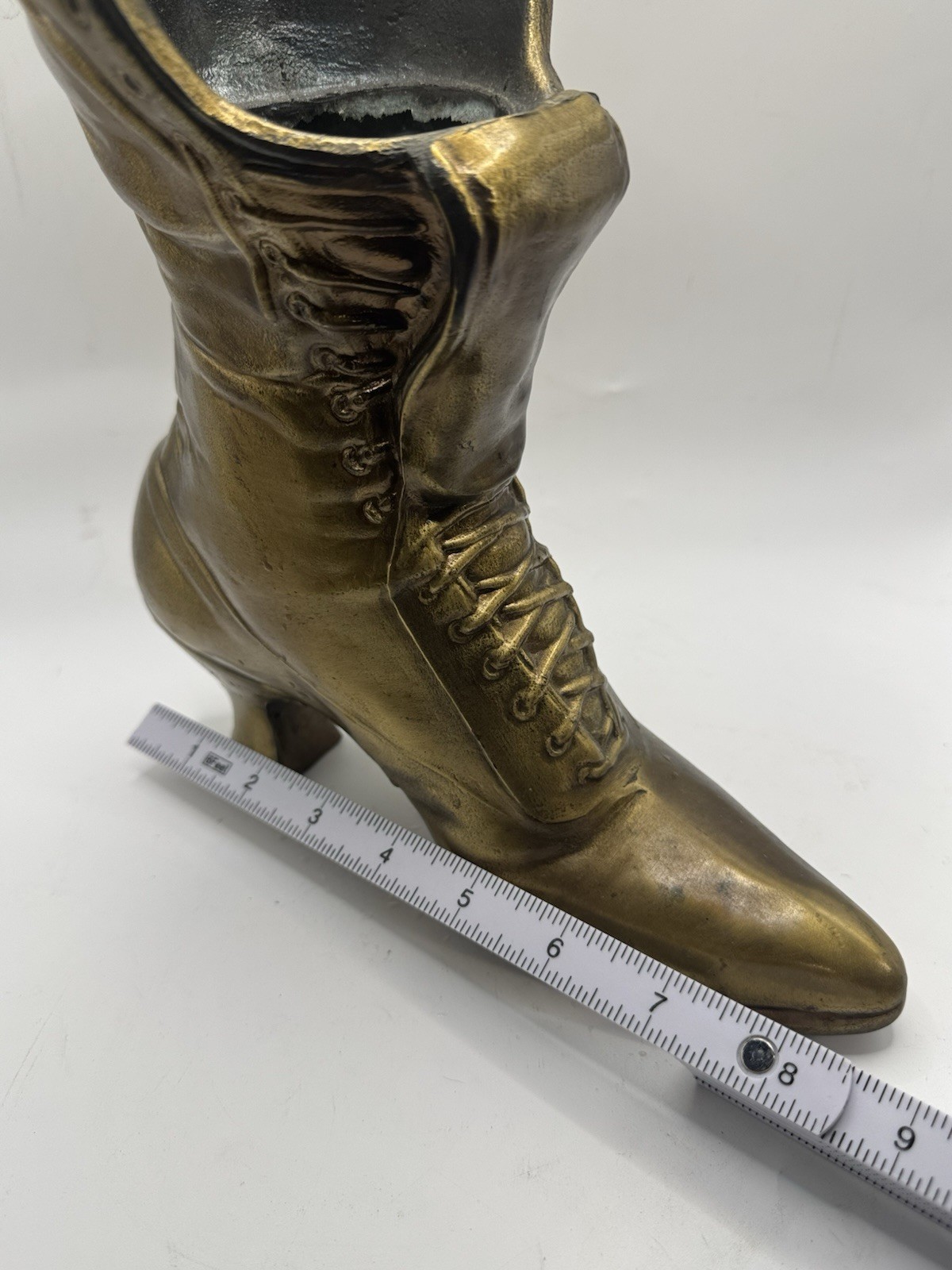 Vintage Brass Victorian Boot Vase Planter Lace Up Shoe Decor 10”