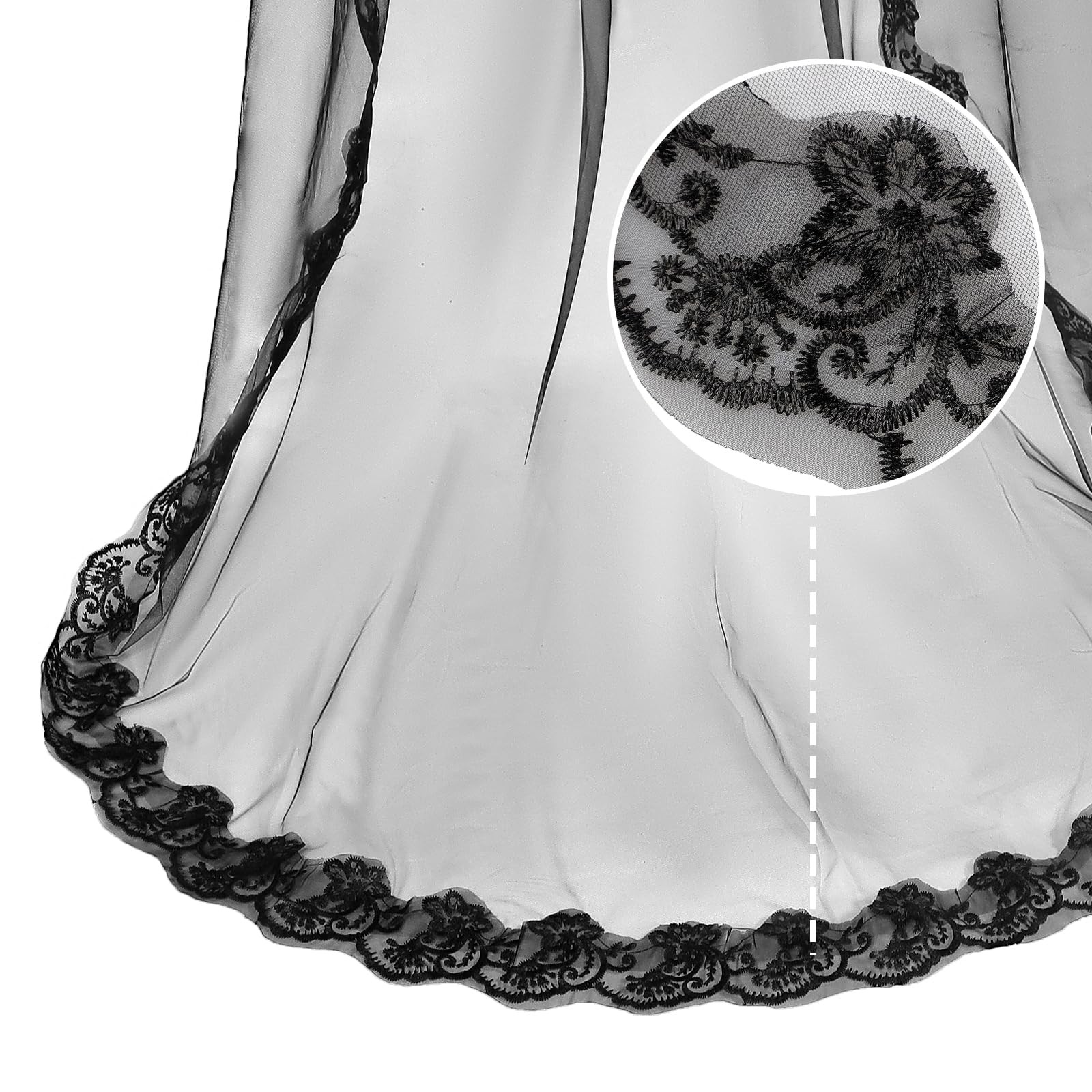 1 Tier Black Lace Veil Bridal Wedding Dress Veil Classic Sheer Bride Long Sha...