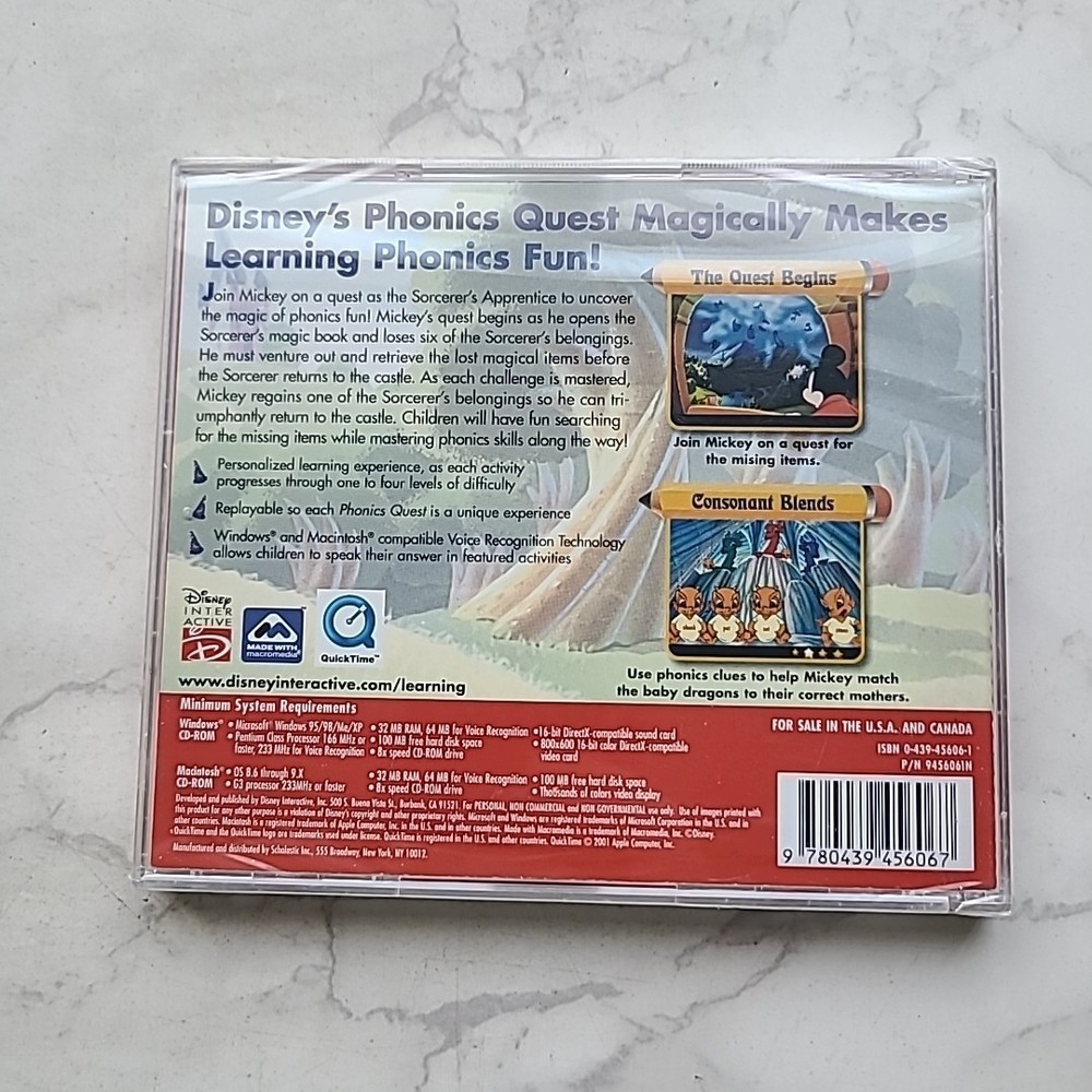 Disney Scholastic Phonics Quest Age 5-8 Windows Mac Interactive Learning NEW CD