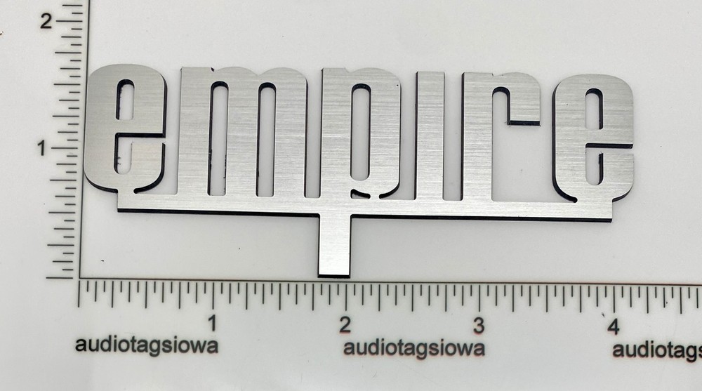 Empire Turntable  Logo  Badge Custom Incised Acrylic Silver Version