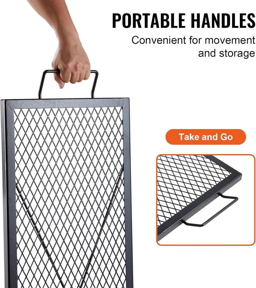 X-Marks Fire Pit Grill Grate, Rectangle Cooking Grate, Heavy Duty Steel Campfire