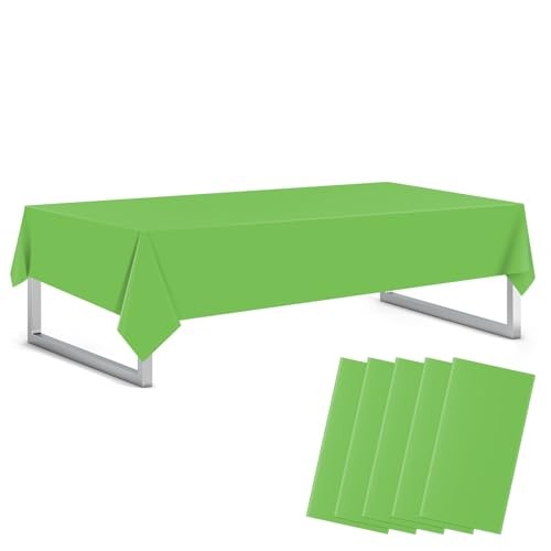 5 Pack 54 x 108 Inch Plastic Tablecloth Disposable Rectangle Lime Green