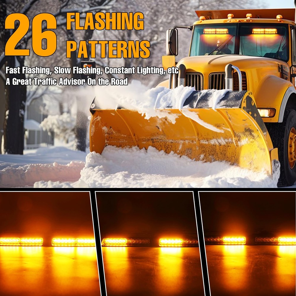 Afurkuot Amber LED Warning Dash Windshield Strobe Lights, 26 Modes