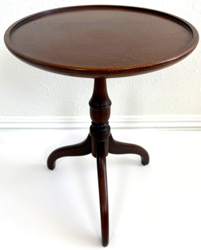 1940s Solid Mahogany Raised Edge Round Tripod Wine / Side Table