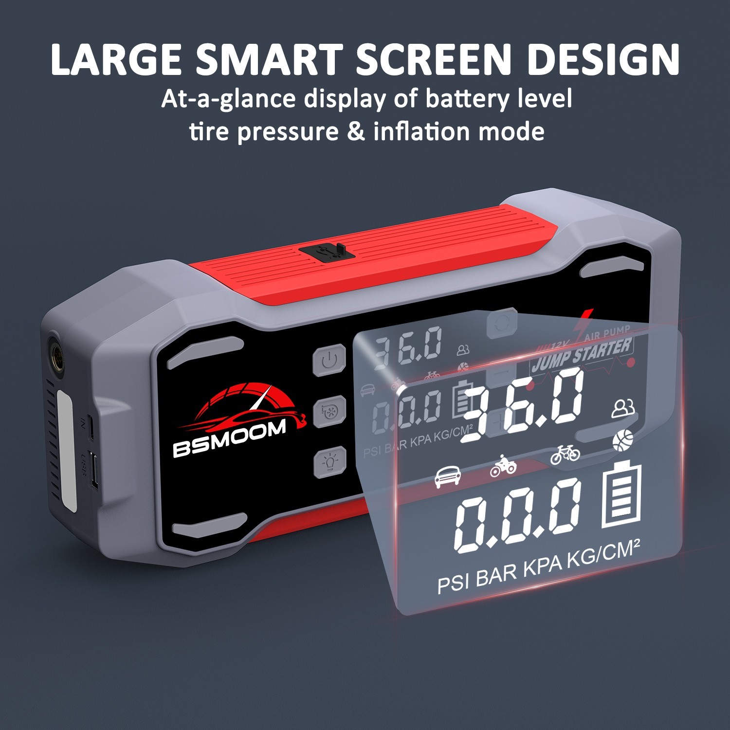 12V 9000A Jump Starter with Air Compressor Portable Power Bank & Tire Inflator