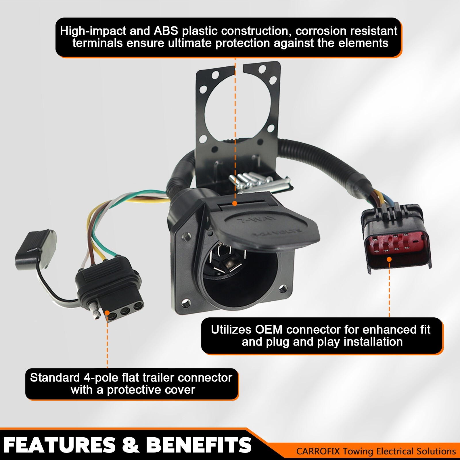 Replacement Tow Harness Trailer 7:4 OEM Connector for Dodge RAM w/ Factory 7 Way