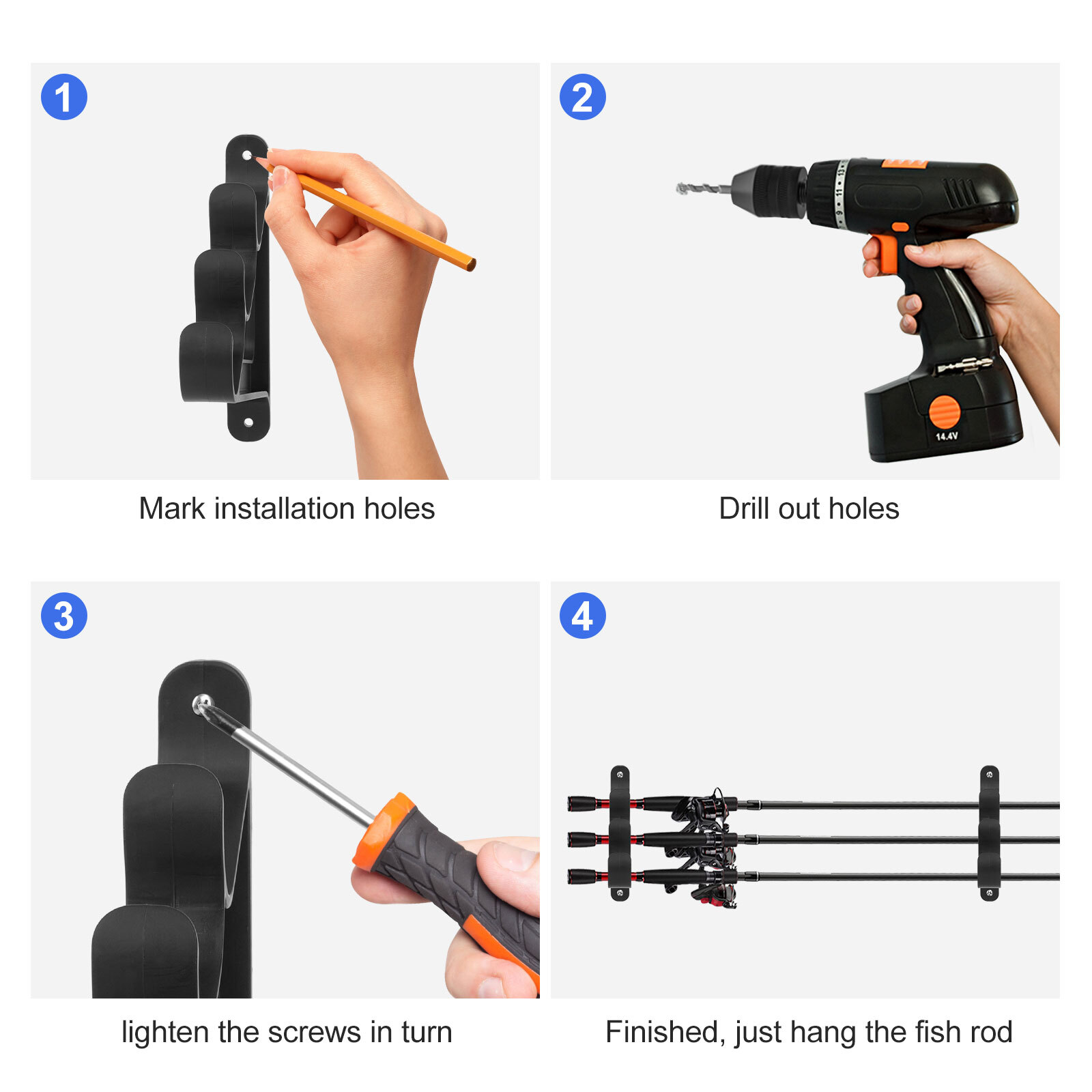 2PCS Horizontal Boat Fishing 3 Rod Rack Wall Mount Holder Portable Storage Rack