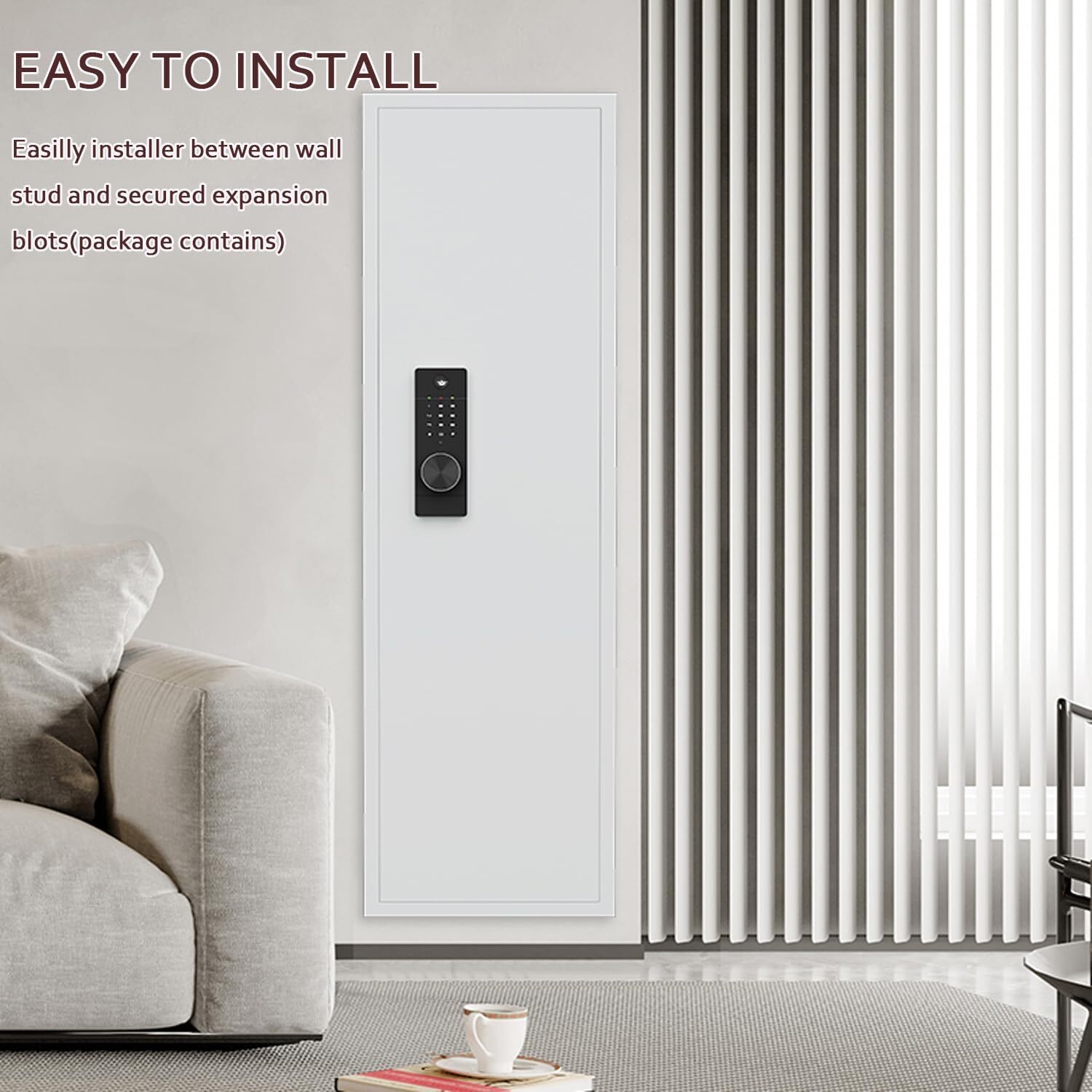 53"Fingerprint In-Wall Safe for Rifles w/Adjustable Shelves,Hidden Wall Gun Safe