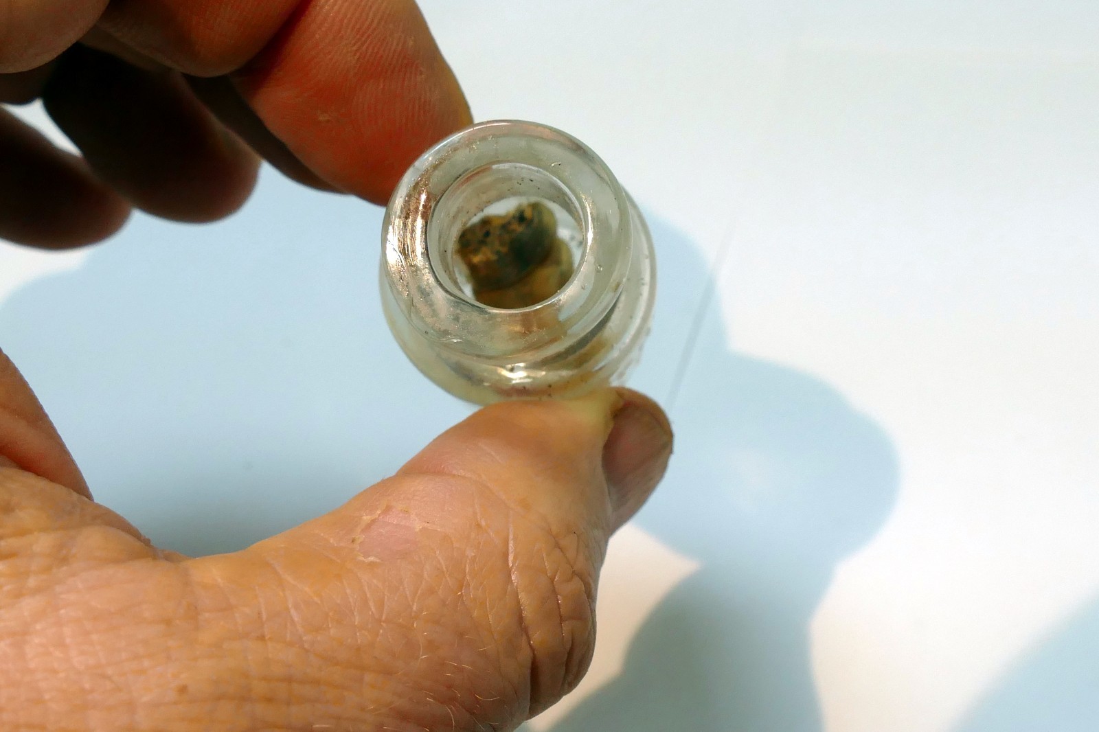 Sample Size Embossed Majors Cement Bottle New York rattlesnake oil 1890's