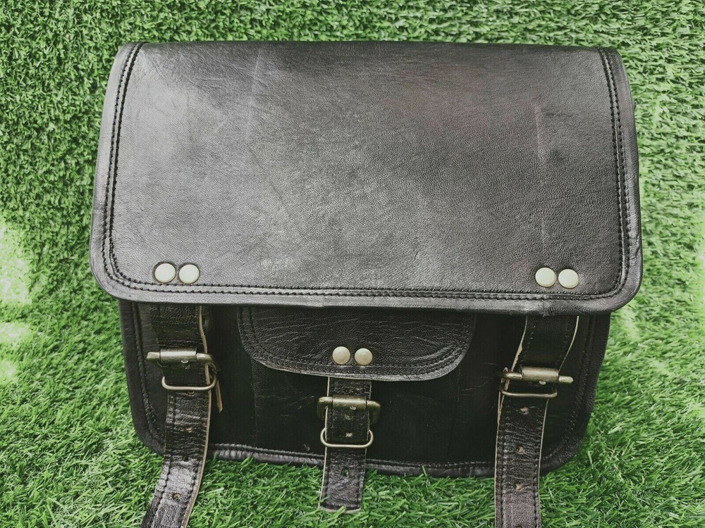 Solid Black Best Leather COMBO Motorcycle Saddle Panniers Tool Pouch Side Bag