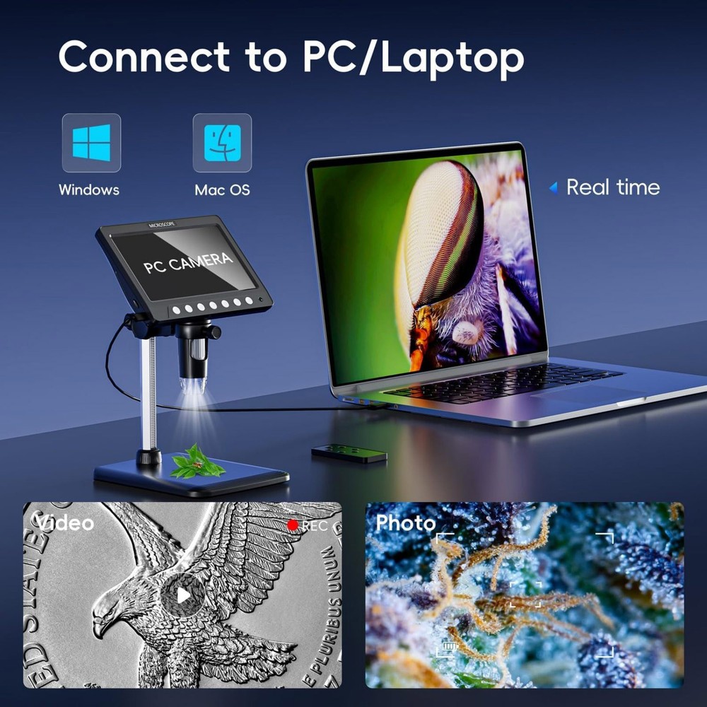 New 7 "IPS Digital Microscope Tool 1200X 1080P Video Focusing Camera Microscope