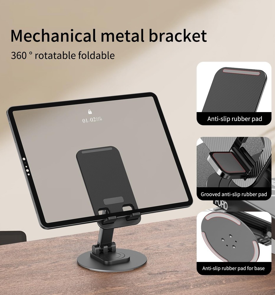 CXTX 360° Rotating Cell Phone Stand for Desk, Adjustable & Foldable black