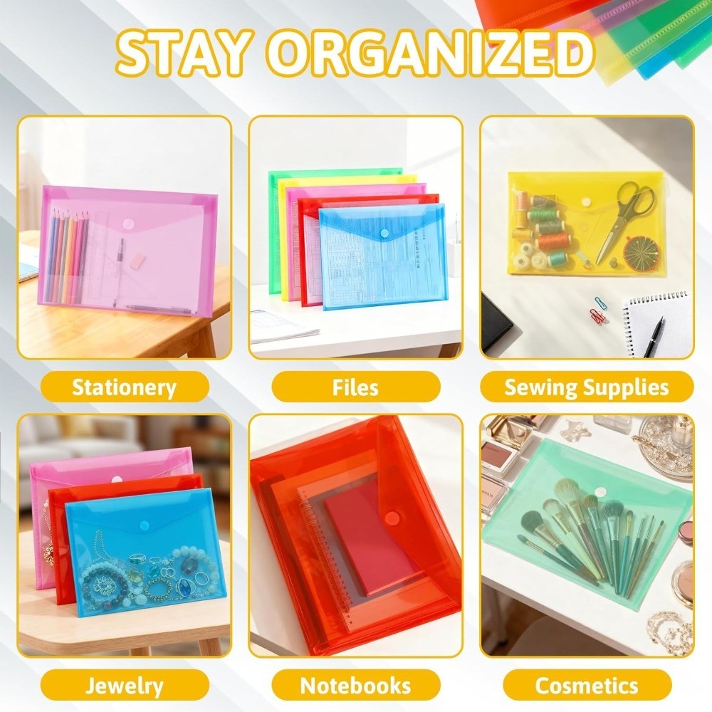 Clear Plastic Envelope Folders 5 Pack A4 Letter Size Waterproof Reusable Poly