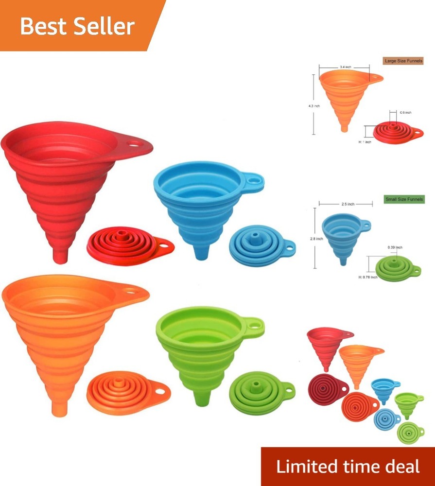 Assorted Sizes Silicone Collapsible Funnel Set - Space Saving Kitchen Must-Have