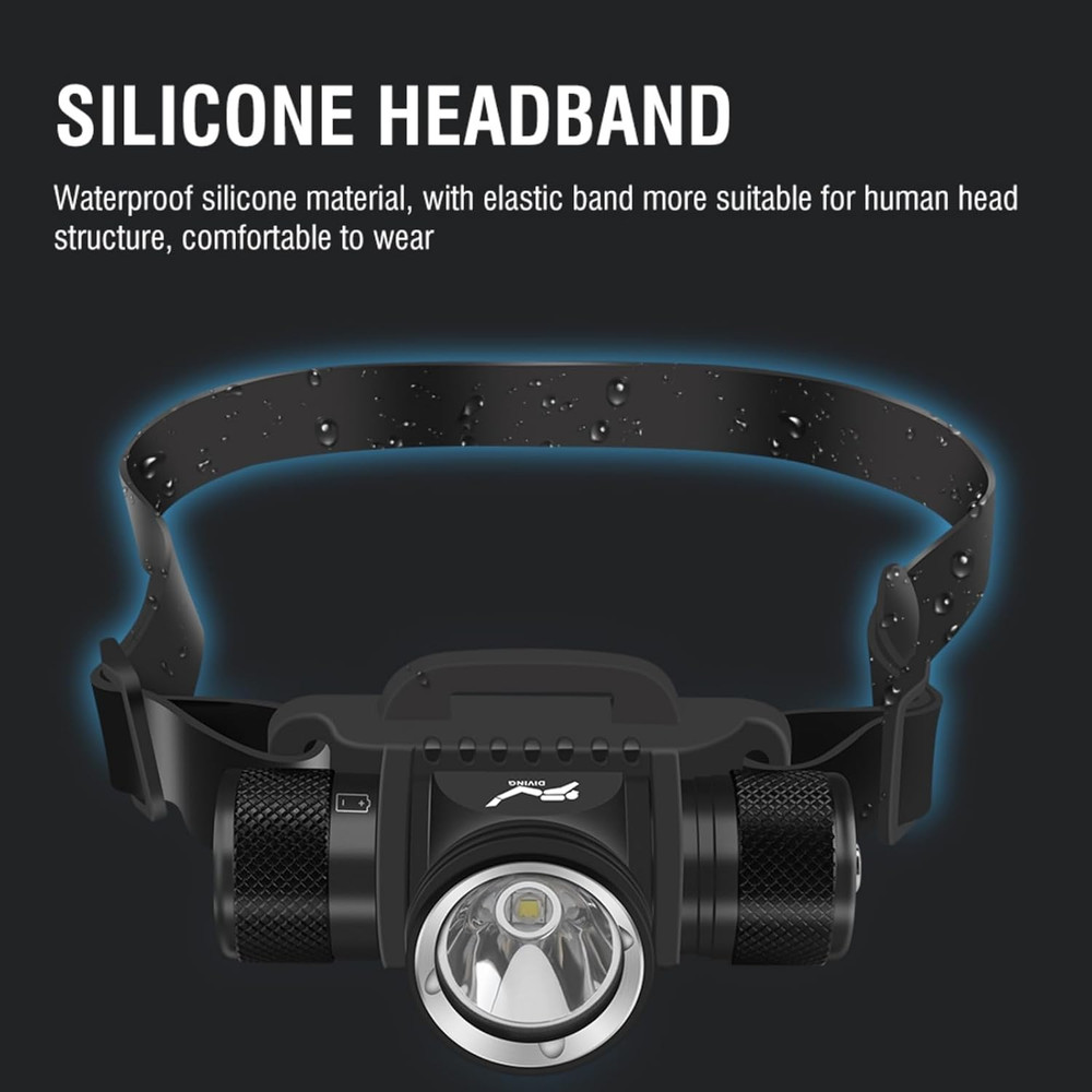Scuba Diving Light, Diving Flashlight Headlamp, 5 Modes Dive Flashlight, Ultra B