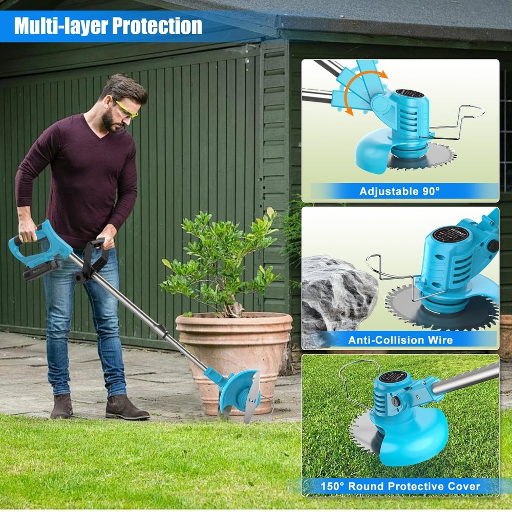 Weed Wacker, Cordless String Trimmer 21V with 2 Batteries 2.0Ah, 2 Types Meta...