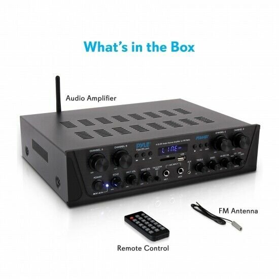 Pyle PTA44BT 4-Ch. Bluetooth Amplifier Stereo Receiver System, with FM Radio