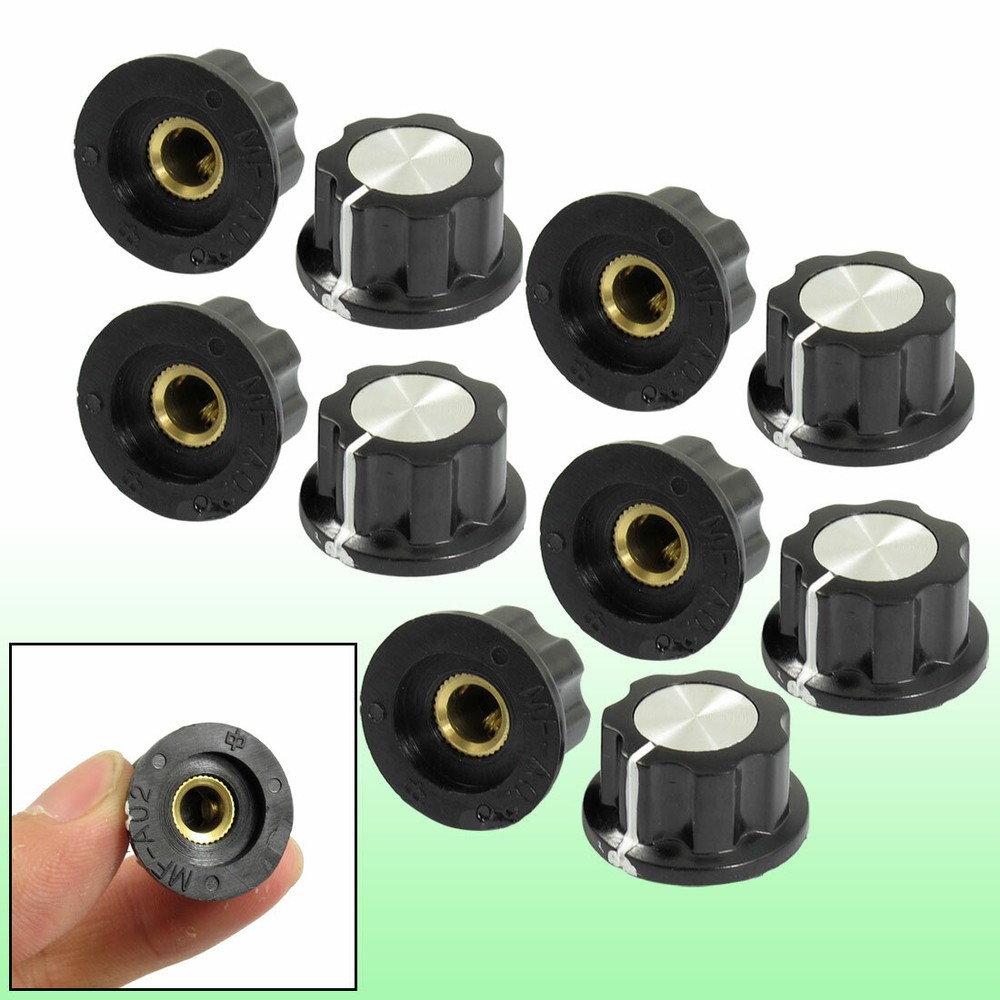10 Pcs Black Silver Tone 19mm Top Rotary Knobs for 6mm Dia. Shaft Potentiometer