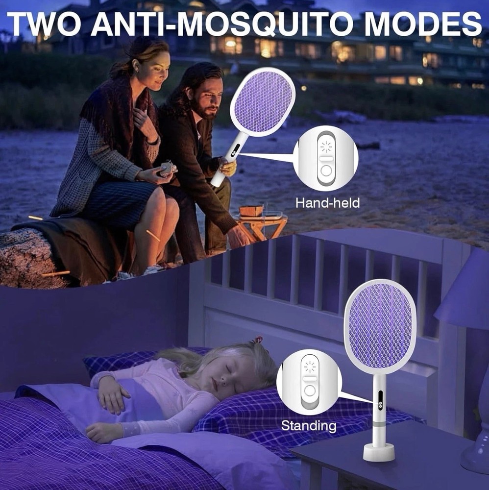 2pcs Electric Fly Swatter Rechargeable Bug Zapper Racket Handheld&Auto Zap Mode
