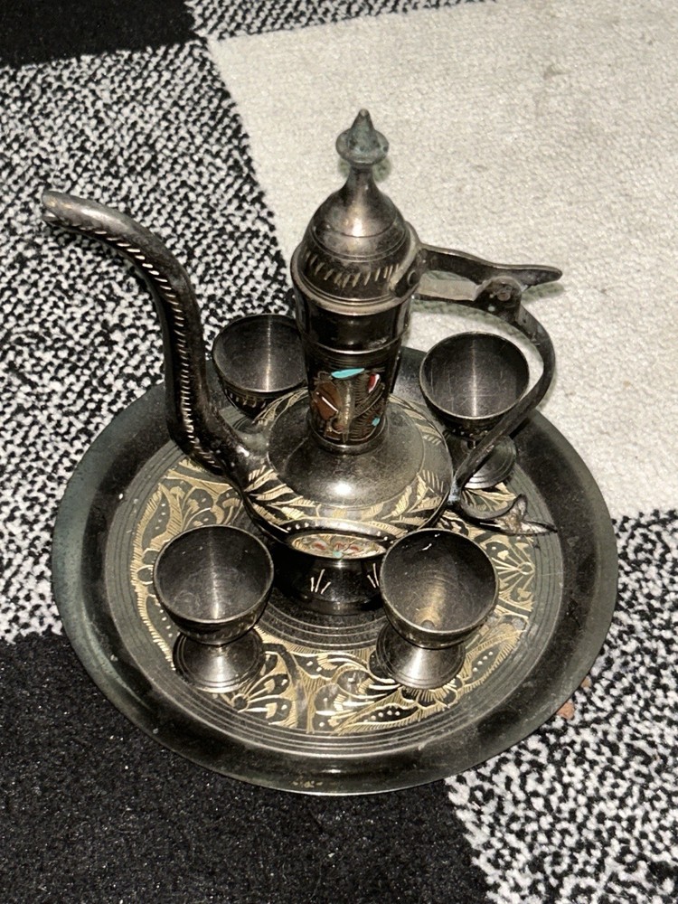 Vintage  Middle Eastern Decorative Set with Tray and Cups