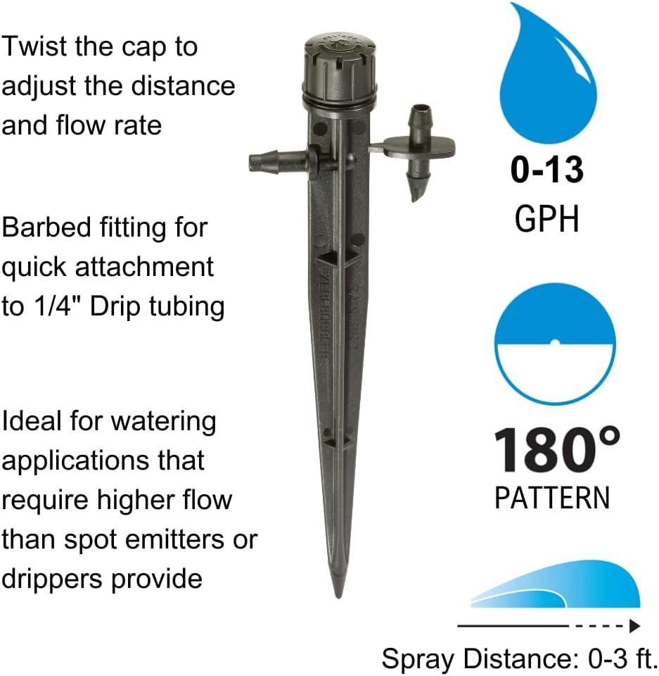 Water-Efficient Micro-Bubbler Stake, Half Circle Pattern - 0-3' Adjustable Spray