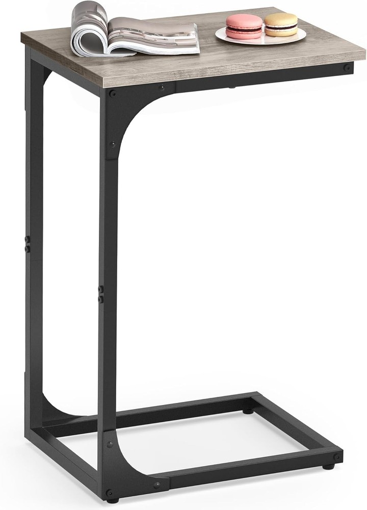 C-Shaped End Table Small Side Table Couch Sofa Table W/ Metal Frame Living Room