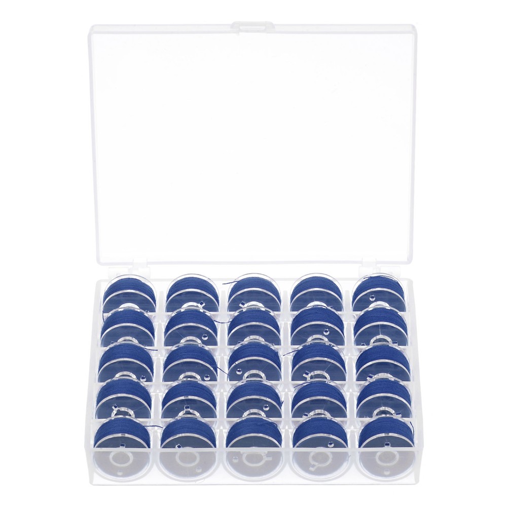 25pcs Prewound Sewing Bobbin Thread with Storage Plastic Case Navy Blue