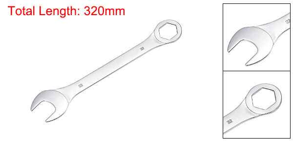 Thin Combination Wrench with Offset 6-Point End and Angled Open End 32mm