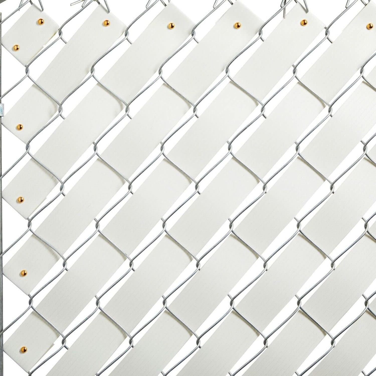 Chain Link Fence Privacy Slats Tape w/ Brass Fasteners, White, 1.8 in x 250 ft