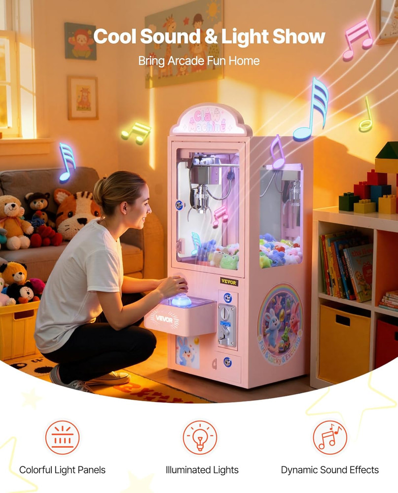 Claw Crane Machine, Medium-Sized Arcade Game Machine with Light & Sound, Adjusta