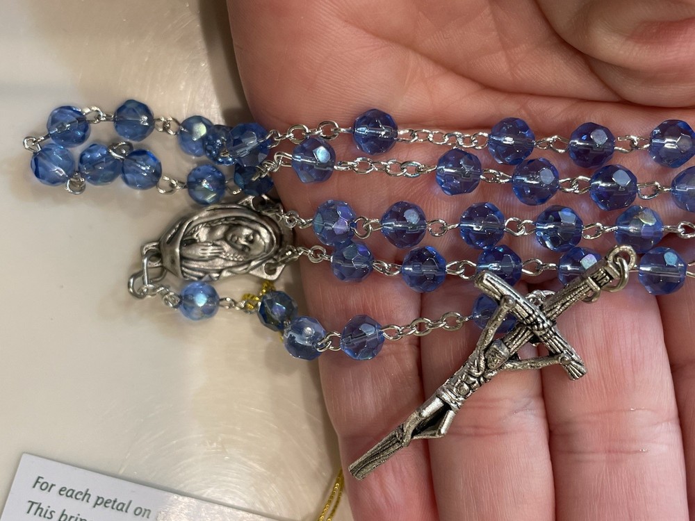 Blue Crystal Crystal Rosary with Silver and Key Chain From Ireland New