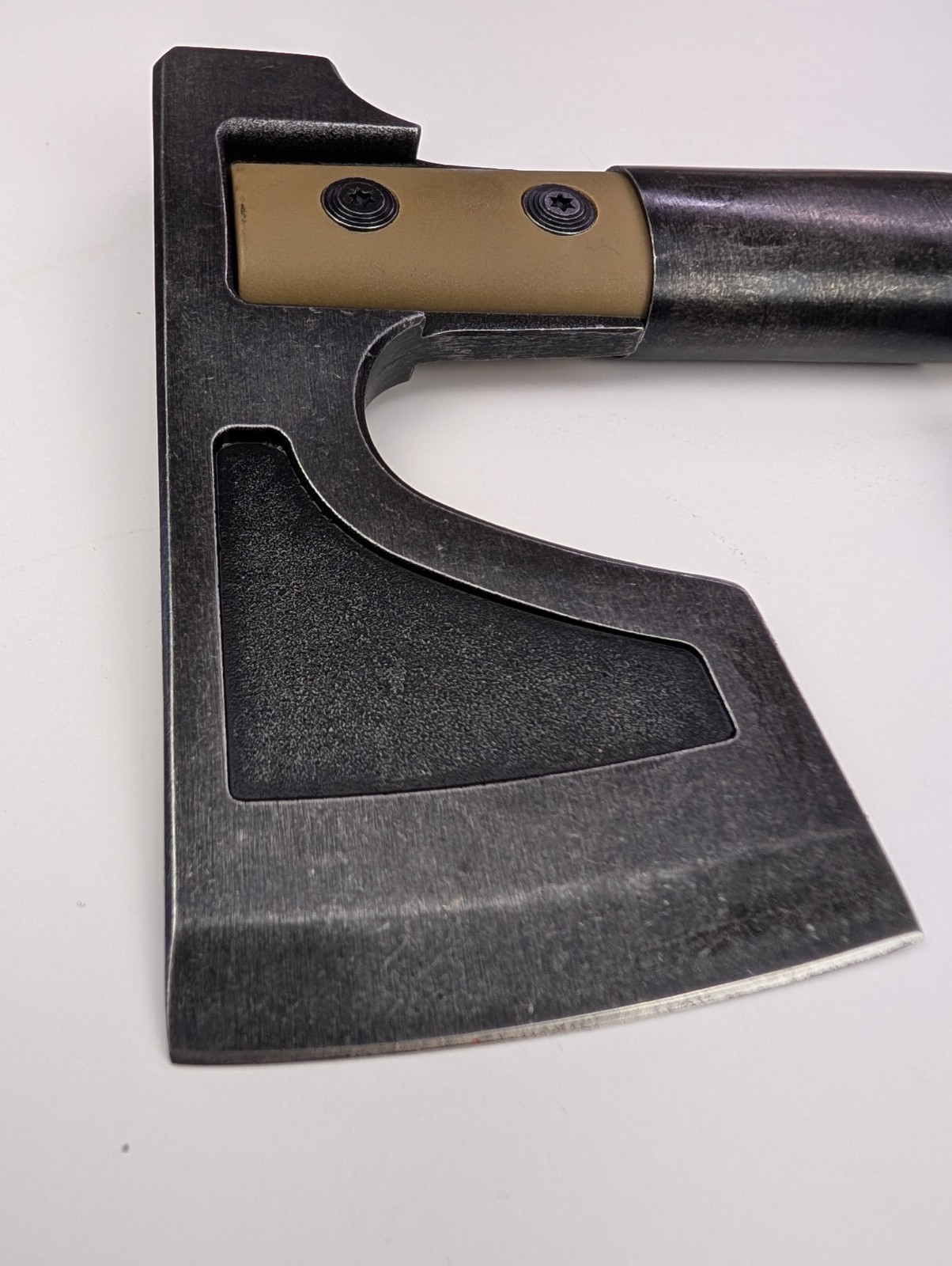 SOG Camp Axe - 11.5" Overall - Black Stonewash Finish - Tan GRN Handle + Sheath