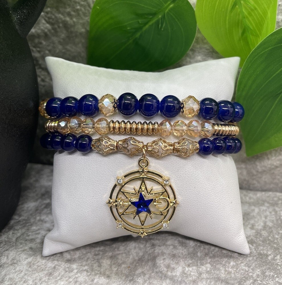 3 PC Handmade Boho  Beaded Stackable 6.25” Plus Stretch Bracelet Set New B1167