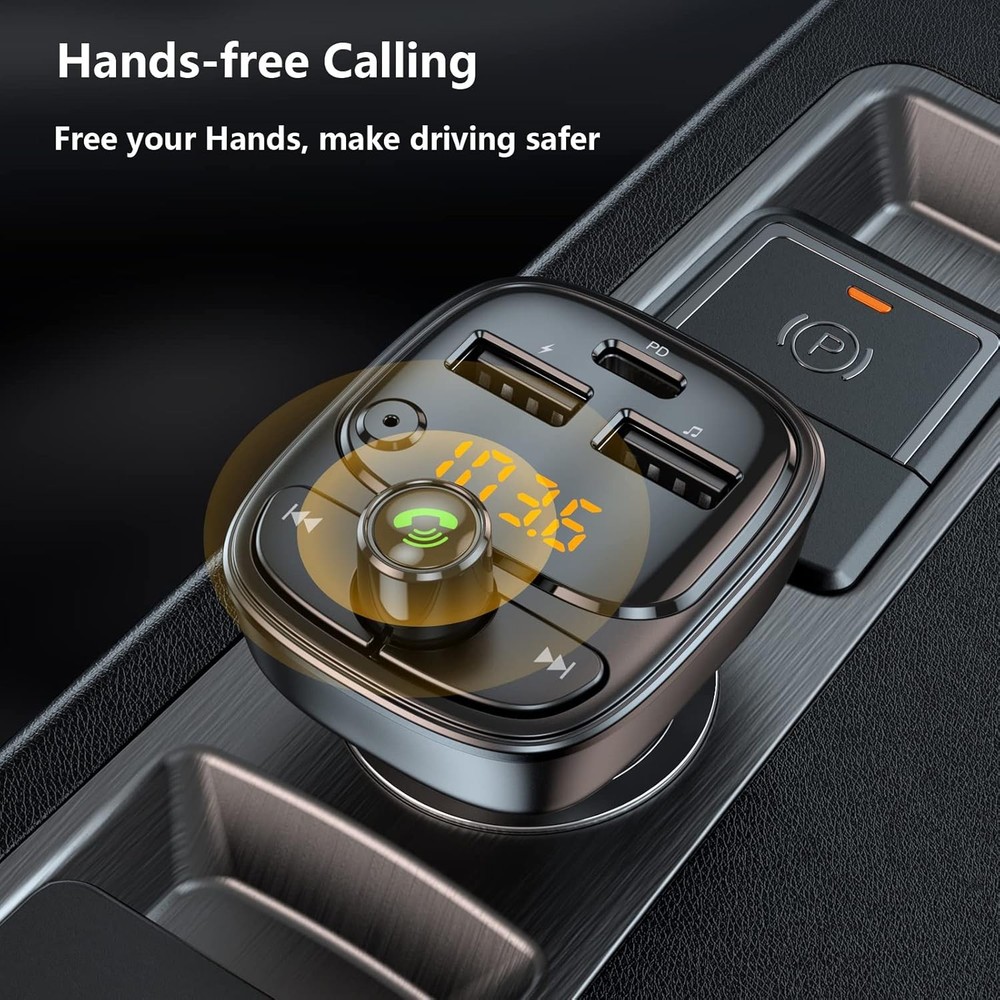 Bluetooth 5.3 FM Transmitter Car Adapter Wireless MP3 Player 42W USB C Charger