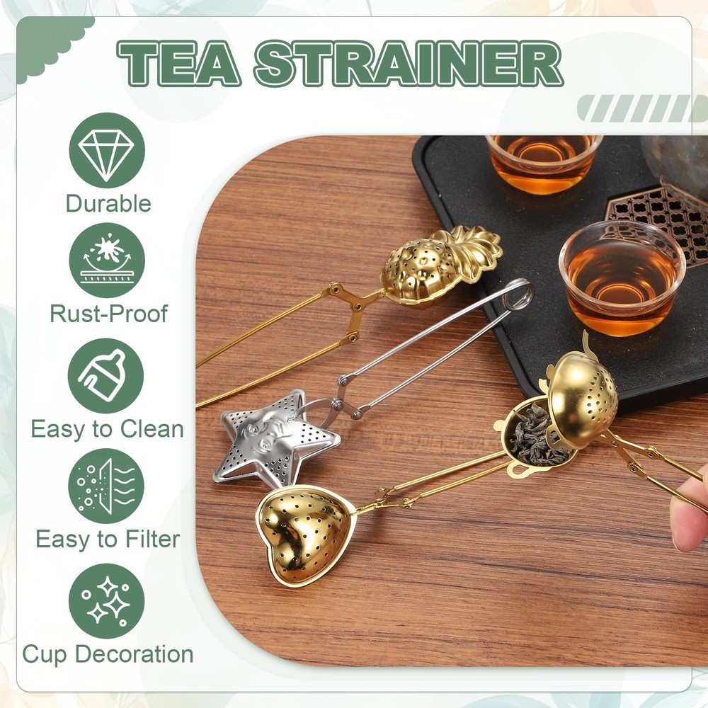 2Pcs Stainless Steel Long Handle Tea Infuser Shell shaped Gold