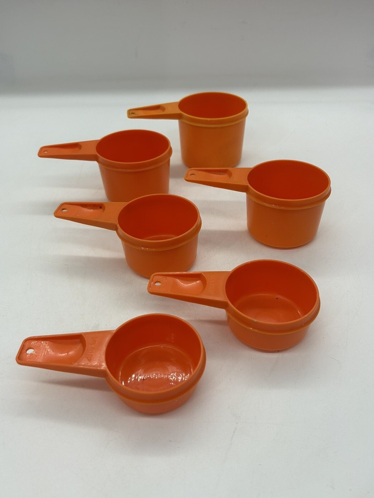Vintage 6 Pc Set Orange Tupperware Stacking Nesting Measuring Cups
