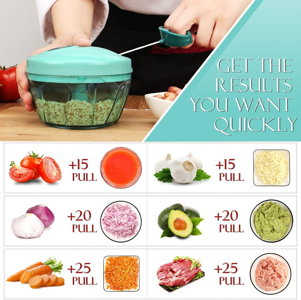 Manual Food Processor Vegetable Chopper, Portable Hand Pull String Garlic Mincer