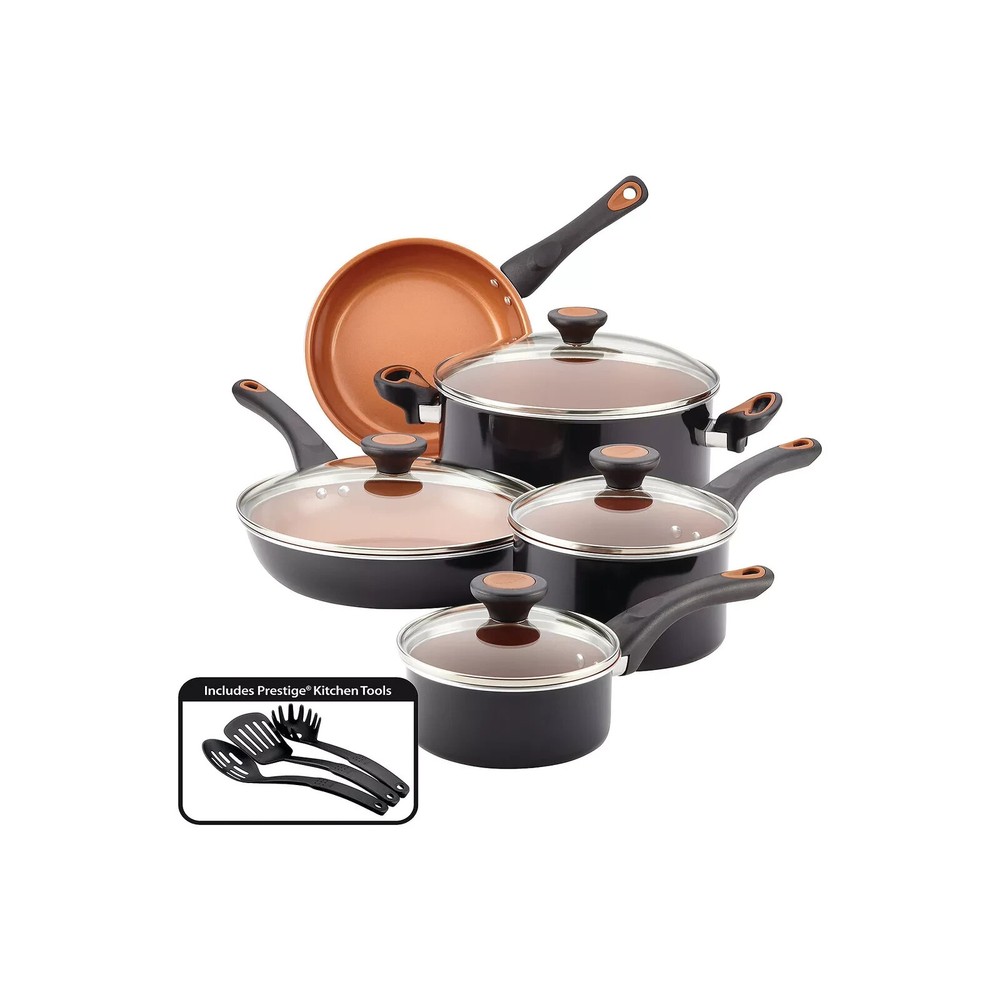 Farberware Glide Copper Ceramic 11-Pc. Nonstick Cookware Set - BLACK ONE SIZE