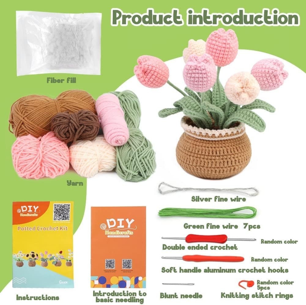 Tulia’s Tulip Crochet Kit: Complete Beginner Set with Video Tutorials & Yarn