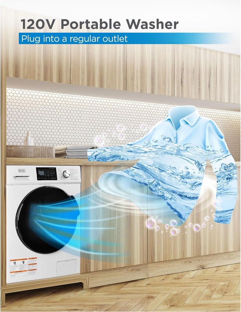 BLACK+DECKER Front Load Washer, 2.7 Cu. Ft. Compact Washing Machine with LED Dis